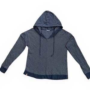 tentree Striped Hoodie Women XL Navy Blue Excellent Chevron Lightweight V-Neck